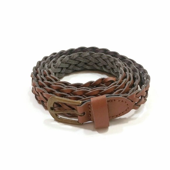 Leather Brown Belt Unisex Fashion Criss Cross Design Webbing XL 47.25" Long - Picture 2 of 5